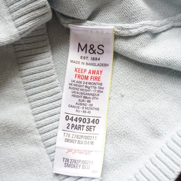 Marks & Spencer Knit Embroidered Bunny Sweater Dress Light Blue Baby Sz 9m - Picture 6 of 9
